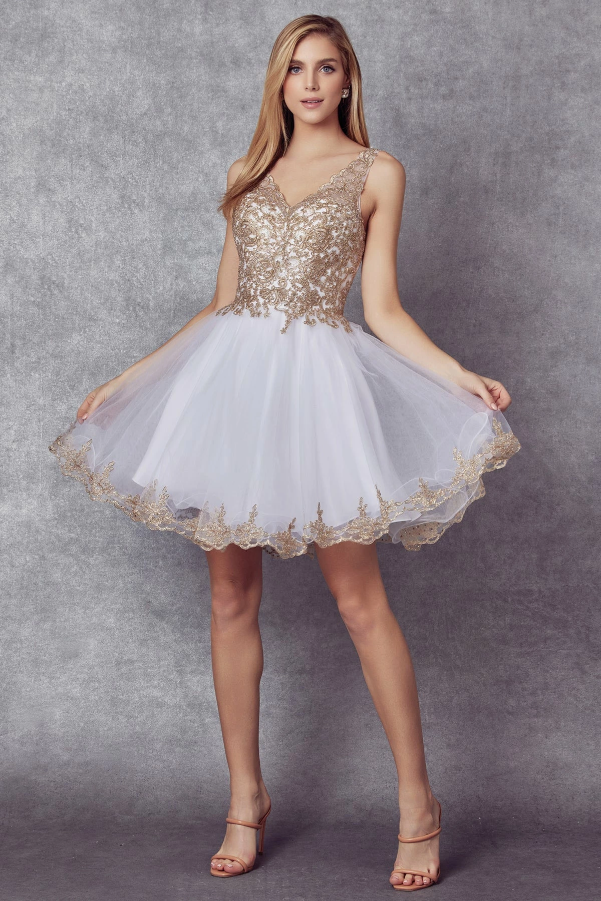 Embroidered Short V-Neck Dress By Juliet 835 9 Embroidered Short V-Neck Dress By Juliet 835 - Image 7