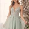 Embroidered Short V-Neck Tulle Dress By Nox Anabel G785 -Dresses Shop embroidered short v neck tulle dress by nox anabel g785 short cocktail dresses nox anabel 00 sage green 712840