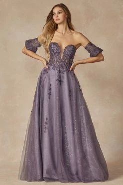 Embroidered Strapless A-line Gown By Juliet 2409 19 Embroidered Strapless A-line Gown By Juliet 2409 -Dresses Shop embroidered strapless a line gown by juliet 2409 long formal dresses juliet xs grey purple 479623