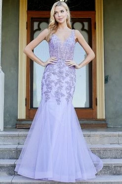 Embroidered Tulle V-Neck Mermaid Dress By Adora 3006 -Dresses Shop embroidered tulle v neck mermaid dress by adora 3006 long formal dresses adora design 894054