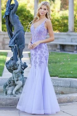 Embroidered Tulle V-Neck Mermaid Dress By Adora 3006