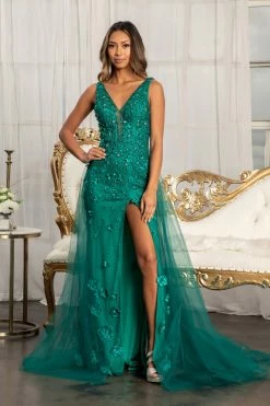 Fitted 3D Floral Applique Gown By Elizabeth K GL3011 -Dresses Shop fitted 3d floral applique gown by elizabeth k gl3011 long formal dresses elizabeth k 129314