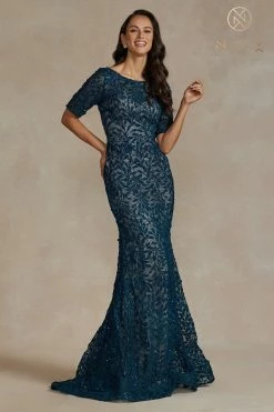Fitted Applique Mid-Sleeve Gown By Nox Anabel JQ506 -Dresses Shop fitted applique mid sleeve gown by nox anabel jq506 long formal dresses nox anabel 383118
