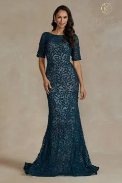 Fitted Applique Mid-Sleeve Gown By Nox Anabel JQ506 -Dresses Shop fitted applique mid sleeve gown by nox anabel jq506 long formal dresses nox anabel 638212
