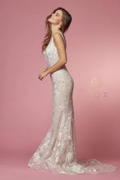 Fitted Applique Wedding Gown By Nox Anabel JW908 -Dresses Shop fitted applique wedding gown by nox anabel jw908 long formal dresses nox anabel 132317