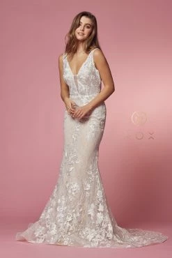 Fitted Applique Wedding Gown By Nox Anabel JW908 -Dresses Shop fitted applique wedding gown by nox anabel jw908 long formal dresses nox anabel 595054