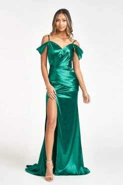 Fitted Cold Shoulder Satin Gown By Elizabeth K GL3060 -Dresses Shop fitted cold shoulder satin gown by elizabeth k gl3060 long formal dresses elizabeth k xs emerald green 179047