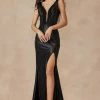 Fitted Deep V-Neck Feather Slit Gown By Juliet 293 -Dresses Shop fitted deep v neck feather slit gown by juliet 293 long formal dresses juliet 713046