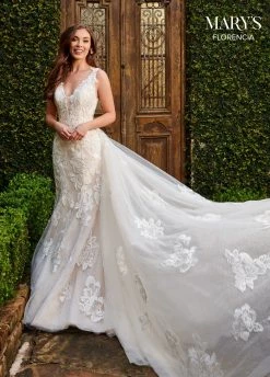 Fitted Floral Applique Bridal Gown By Mary's Bridal MB3113