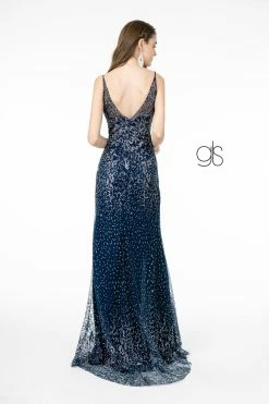 Fitted V-Neck Glitter Gown By Elizabeth K GL1844 -Dresses Shop fitted glitter mesh v neck gown with slit by elizabeth k gl1844 long formal dresses elizabeth k 732107