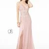 Fitted V-Neck Glitter Gown By Elizabeth K GL1844 -Dresses Shop fitted glitter mesh v neck gown with slit by elizabeth k gl1844 long formal dresses elizabeth k xs rose gold 394654