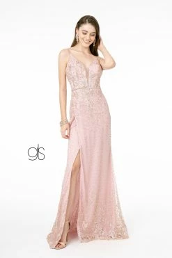 Fitted V-Neck Glitter Gown By Elizabeth K GL1844