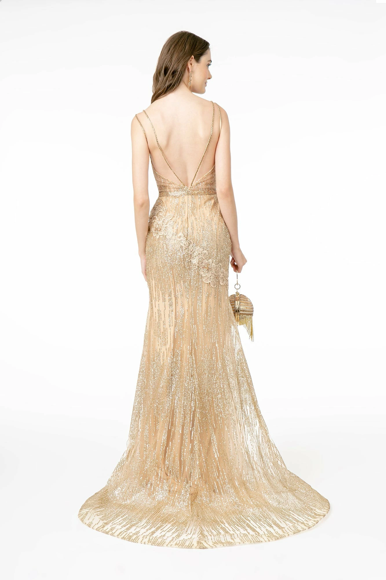 Fitted Long Glitter Print Dress By Elizabeth K GL2889 8 Fitted Long Glitter Print Dress By Elizabeth K GL2889 - Image 6