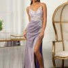 Fitted Long Glitter Slit Dress By Elizabeth K GL3030 -Dresses Shop fitted long glitter slit dress by elizabeth k gl3030 long formal dresses elizabeth k xs lilac 571403