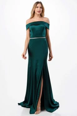 Fitted Long Off Shoulder Satin Slit Dress By Coya D548 -Dresses Shop fitted long off shoulder satin slit dress by coya d548 long formal dresses coya collection 232309