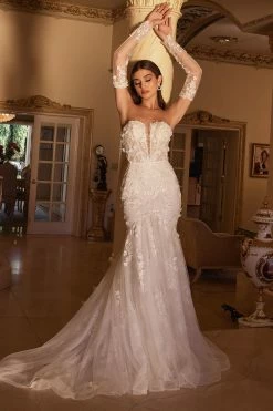 Fitted Long Sleeve Bridal Gown By Cinderella Divine CD977W