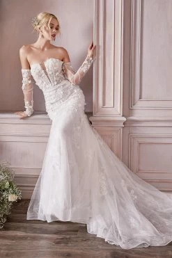 Fitted Long Sleeve Bridal Gown By Cinderella Divine CD977W - Outlet -Dresses Shop fitted long sleeve bridal gown by cinderella divine cd977w outlet long formal dresses cinderella divine outlet 928821