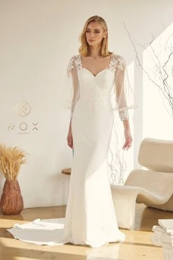 Fitted Long Sleeve Wedding Dress By Nox Anabel JE919 -Dresses Shop fitted long sleeve wedding dress by nox anabel je919 long formal dresses nox anabel 493934