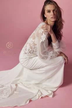 Fitted Long Sleeve Wedding Dress By Nox Anabel JE919 -Dresses Shop fitted long sleeve wedding dress by nox anabel je919 long formal dresses nox anabel 965527