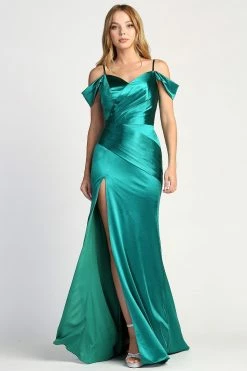 Fitted Satin Cold Shoulder Slit Gown By Adora 3063 11 Fitted Satin Cold Shoulder Slit Gown By Adora 3063 -Dresses Shop fitted satin cold shoulder slit gown by adora 3063 long formal dresses adora design xs emerald 550047