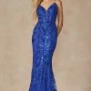 Fitted Sequin Print Deep V-Neck Gown By Juliet 2411 -Dresses Shop fitted sequin print deep v neck gown by juliet 2411 long formal dresses juliet xs royal blue 144575