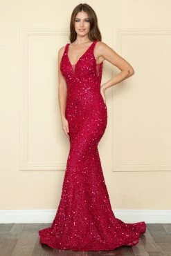 Fitted Sequin Sheer V-Neck Gown By Poly USA 9108 -Dresses Shop fitted sequin sheer v neck gown by poly usa 9108 long formal dresses poly usa 495771