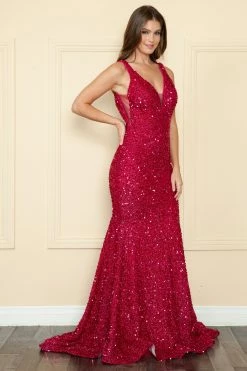 Fitted Sequin Sheer V-Neck Gown By Poly USA 9108 -Dresses Shop fitted sequin sheer v neck gown by poly usa 9108 long formal dresses poly usa 562853