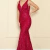 Fitted Sequin Sheer V-Neck Gown By Poly USA 9108 -Dresses Shop fitted sequin sheer v neck gown by poly usa 9108 long formal dresses poly usa xs berry red 588783