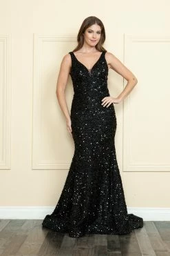 Fitted Sequin Sheer V-Neck Gown By Poly USA 9108 -Dresses Shop fitted sequin sheer v neck gown by poly usa 9108 long formal dresses poly usa xs black 410668