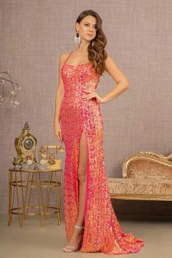 Fitted Sequin Sleeveless Slit Gown By Elizabeth K GL3127