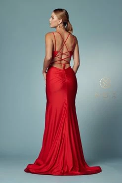 Fitted Strappy Back Slit Gown By Nox Anabel T481 -Dresses Shop fitted strappy back slit gown by nox anabel t481 long formal dresses nox anabel 942791