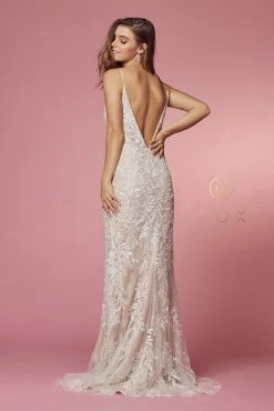 Fitted V-Neck Lace Bridal Gown By Nox Anabel JE915 -Dresses Shop fitted v neck lace bridal gown by nox anabel je915 long formal dresses nox anabel 589311