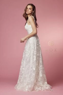 Floral Applique A-line Wedding Dress By Nox Anabel JE922 -Dresses Shop floral applique a line wedding dress by nox anabel je922 long formal dresses nox anabel 566187