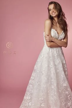 Floral Applique A-line Wedding Dress By Nox Anabel JE922 -Dresses Shop floral applique a line wedding dress by nox anabel je922 long formal dresses nox anabel 713869
