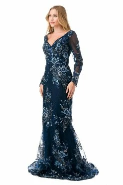 Floral Applique Long Sleeve Mermaid Gown By Coya M2768F -Dresses Shop floral applique long sleeve mermaid gown by coya m2768f long formal dresses coya collection 804942