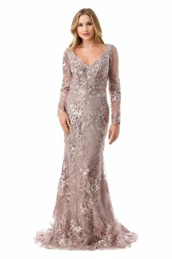 Floral Applique Long Sleeve Mermaid Gown By Coya M2768F -Dresses Shop floral applique long sleeve mermaid gown by coya m2768f long formal dresses coya collection m mauve 470344