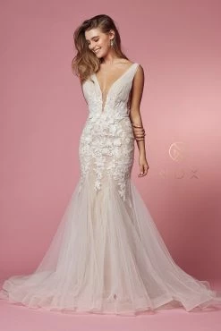 Floral Applique Mermaid Bridal Gown By Nox Anabel JE917 -Dresses Shop floral applique mermaid bridal gown by nox anabel je917 long formal dresses nox anabel 329642
