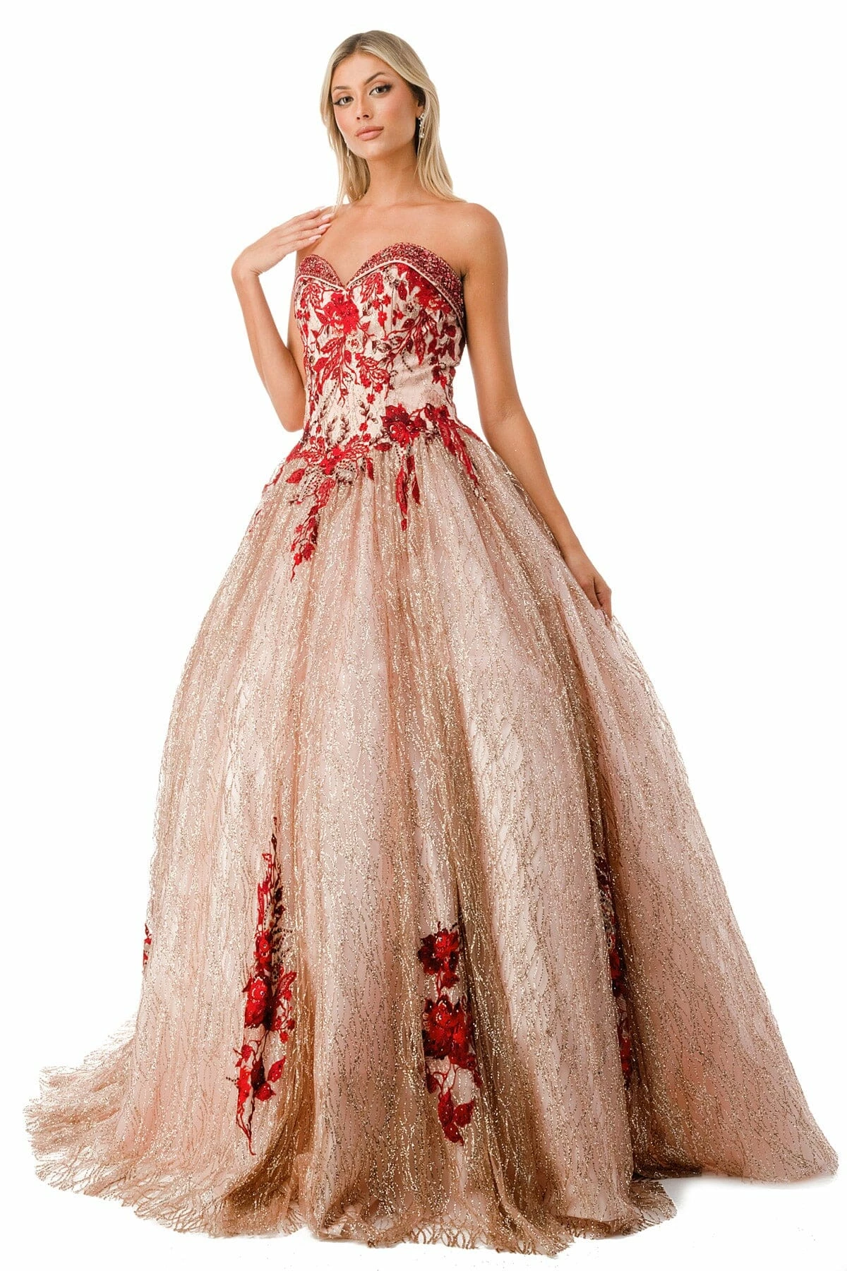 Floral Applique Strapless Glitter Ball Gown By Coya L2730 5 Floral Applique Strapless Glitter Ball Gown By Coya L2730 - Image 3