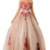 Floral Applique Strapless Glitter Ball Gown By Coya L2730 -Dresses Shop floral applique strapless glitter ball gown by coya l2730 quinceanera dresses coya collection xs rose gold 850390