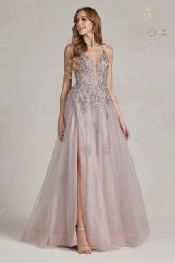 Floral Applique Tulle A-line Gown By Nox Anabel G1149