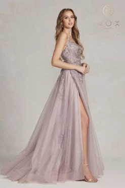 Floral Applique Tulle A-line Gown By Nox Anabel G1149 -Dresses Shop floral applique tulle a line gown by nox anabel g1149 long formal dresses nox anabel 249294