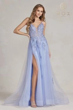 Floral Applique Tulle A-line Gown By Nox Anabel G1149 - Outlet