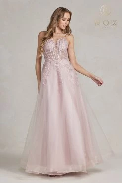 Floral Applique Tulle Gown By Nox Anabel T449 -Dresses Shop floral applique tulle gown by nox anabel t449 long formal dresses nox anabel 586216