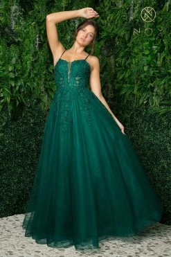 Floral Applique Tulle Gown By Nox Anabel T449 -Dresses Shop floral applique tulle gown by nox anabel t449 long formal dresses nox anabel 656545