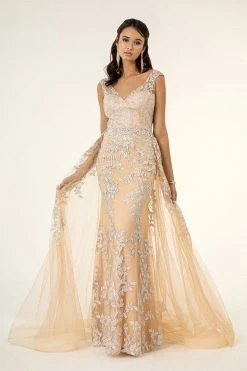 Floral Embroidered Overskirt Gown By Elizabeth K GL1920 -Dresses Shop floral embroidered overskirt gown by elizabeth k gl1920 long formal dresses elizabeth k xs champagne 302734