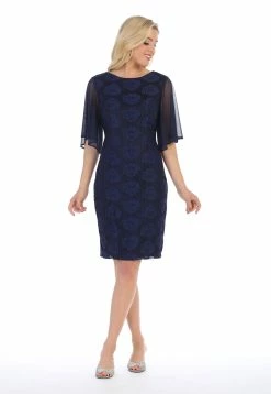 Floral Embroidered Short Dress With Flutter Sleeves By Celavie 6289