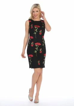 Floral Embroidered Short Sleeveless Dress By Celavie 6336