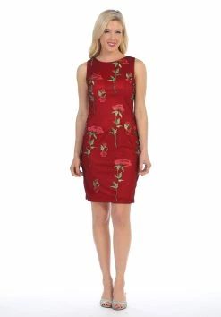Floral Embroidered Short Sleeveless Dress By Celavie 6336 -Dresses Shop floral embroidered short sleeveless dress by celavie 6336 short cocktail dresses celavie m burgundy 924104