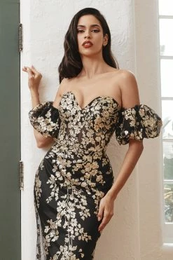Floral Glitter Fitted Puff Sleeve Gown By Ladivine J844 11 Floral Glitter Fitted Puff Sleeve Gown By Ladivine J844 -Dresses Shop floral glitter fitted puff sleeve gown by ladivine j844 long formal dresses cinderella divine 949939