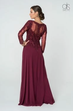 Floral Lace Long V-Neck Dress With Sleeves By Elizabeth K GL2825 -Dresses Shop floral lace long v neck dress with sleeves by elizabeth k gl2825 long formal dresses elizabeth k 621945